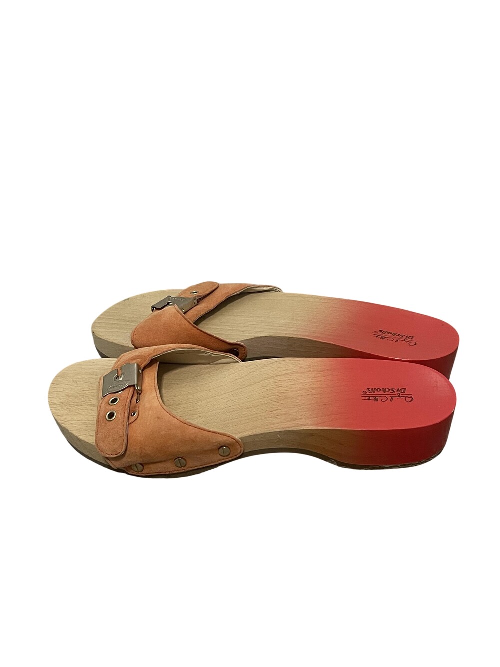 Dr Scholl's Original Sandals Womens Size 8 38 Orange Leather Slide Wedge Shoes